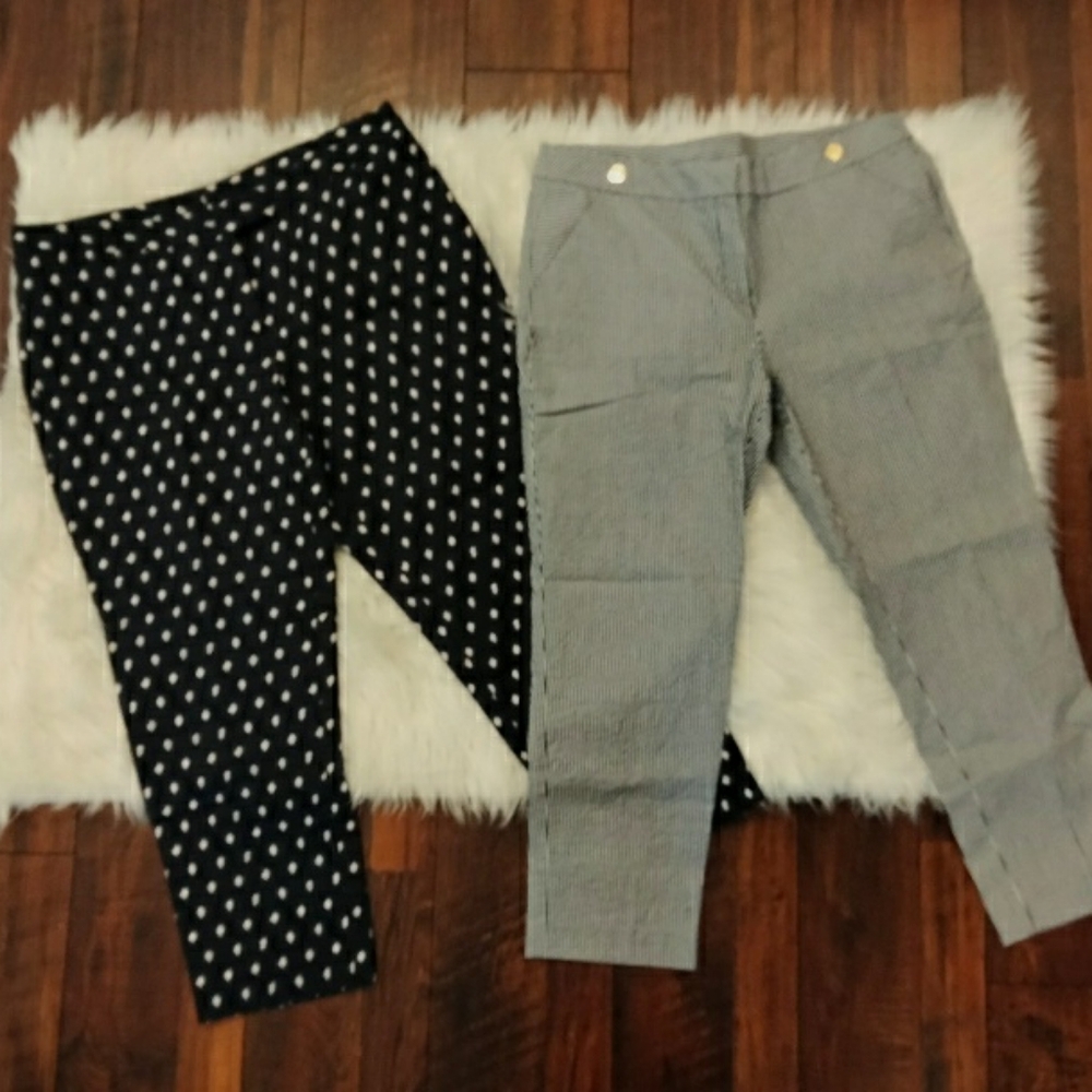 Anne Klein cotton linen blend cropped pant lot navy blue and white